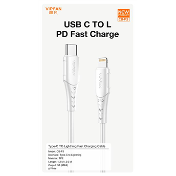 VIPFAN 20W Lightning to Type C Cable w/ 2 Meter